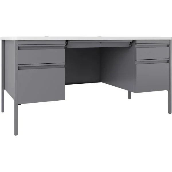 Lorell Fortress 60″W Double-Pedestal Teacher’s Computer Desk, White/Platinum