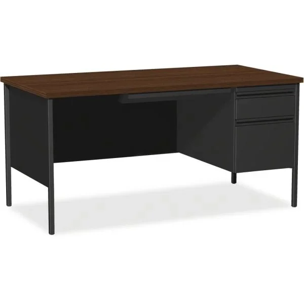 Lorell Fortress 66″W Steel Pedestal Computer Desk, Right, Black/Walnut