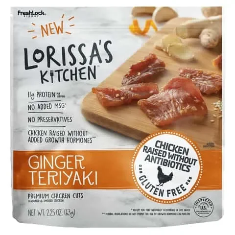 Lorissa’s Kitchen Ginger Teriyaki Chicken Jerky 2.25 oz Bagged