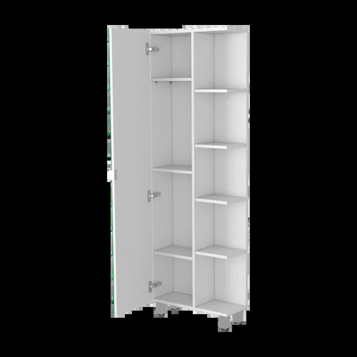 Los Angeles Linen Cabinet, Mirror, Five Shelves White Mdf Engineered Wood
