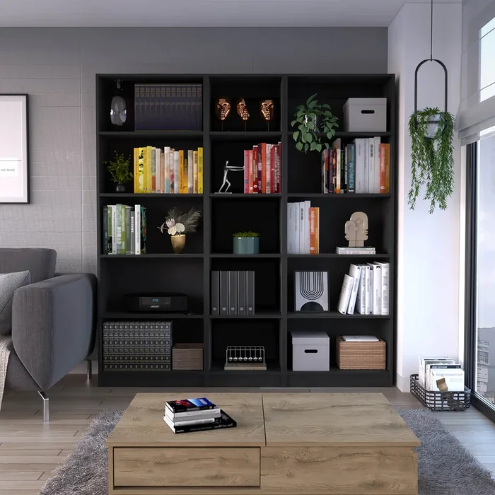 Luetz 3 Piece Home Bookcase Set, 67″ Wide With 15 Shelvesliving Room Set Set Black Freestanding 5 Or More Shelves Black Office Open Storage Space Modern Particle Board