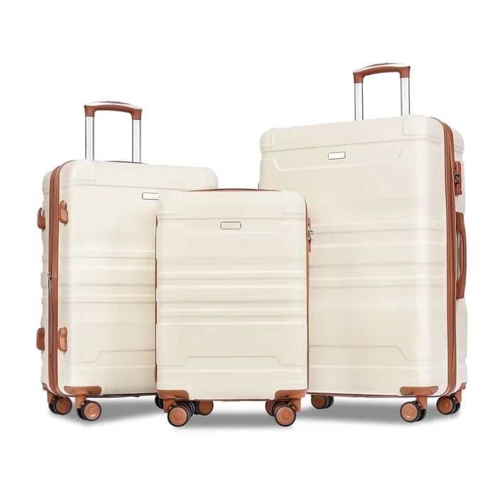 Luggage Sets New Model Expandable ABS Hardshell 3pcs Clearance Luggage Hardside Lightweight Durable Suitcase sets Spinner Wheels Suitcase with TSA Lock 20″24″28″(Beige and Brown)