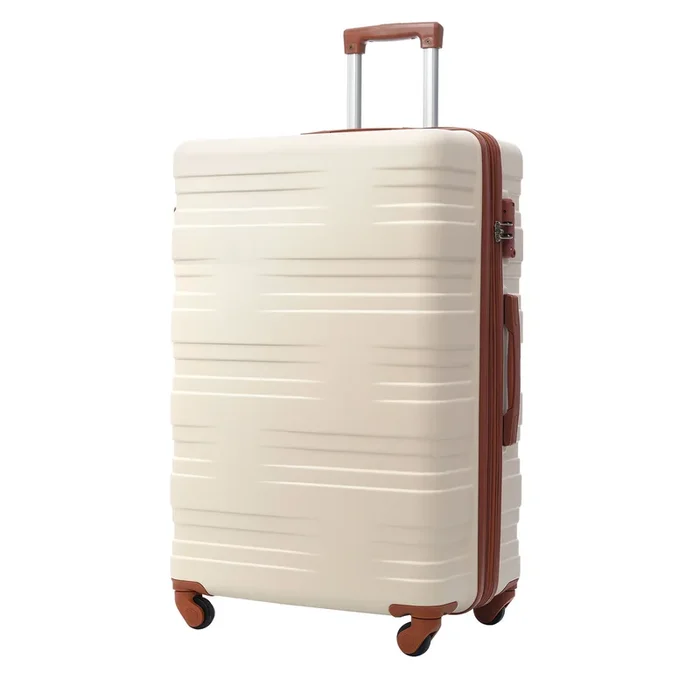 Luggage With Tsa Lock Spinner Wheels Hardside Expandable Luggage Travel Suitcase Check In Luggage Abs 24″ Brown White Abs