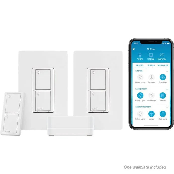 Lutron Caseta Smart Switch (2 Count) Starter Kit with Smart Hub and Pico Remote, Neutral Wire Required (P-BDG-PKG2S-HD)