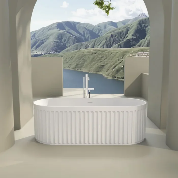 Luxury Handcrafted Stone Resin Freestanding Soaking Bathtub With Overflow In Matte White, Cupc Certified 23S13 67 Matte White Bathroom Freestanding Tubs Soaking Center Solid Surface