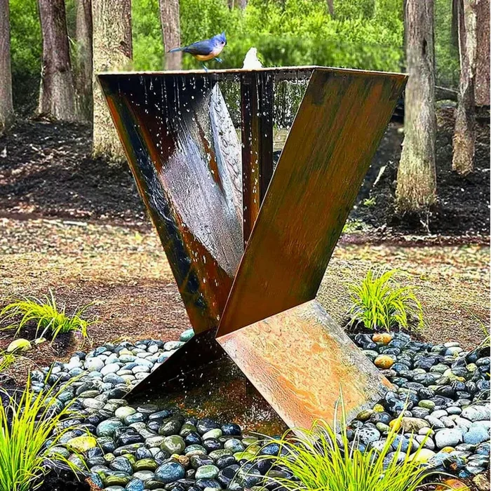 LX4 Modern Birdbath Fountain in Corten Steel