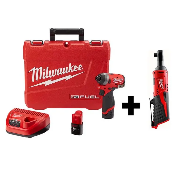 M12 FUEL 12-Volt Lithium-Ion Brushless Cordless 1/4 in. Hex Impact Driver Kit with Free M12 3/8 in. Ratchet