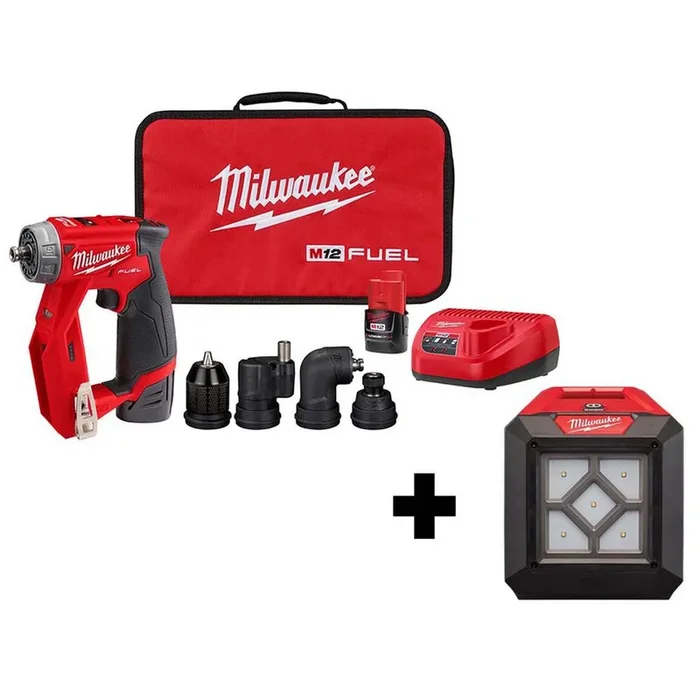 M12 FUEL 12-Volt Lithium-Ion Brushless Cordless 4-in-1 Installation 3/8 in. Drill Driver Kit W/ M12 Flood Light