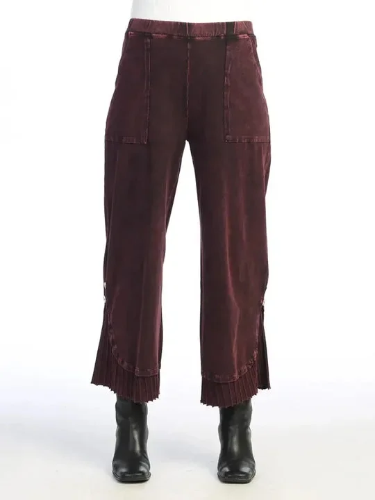 M125 Pants – Wine – Wide Leg Ribbed Accent