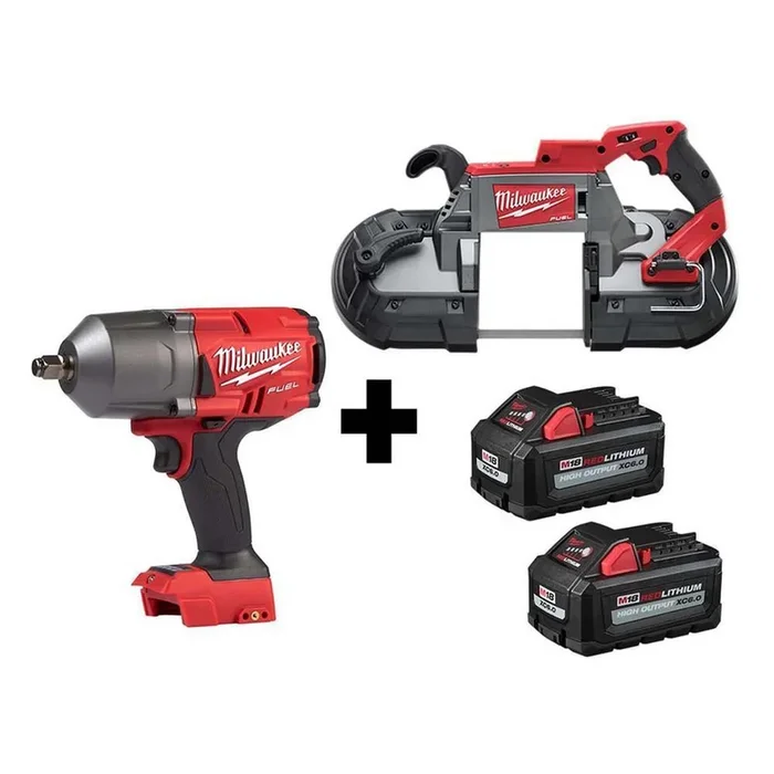 M18 FUEL 18-Volt 1/2 in. Lithium-Ion Brushless Cordless Impact Wrench w/ Friction Ring & Bandsaw w/ Two 6.0Ah Batteries