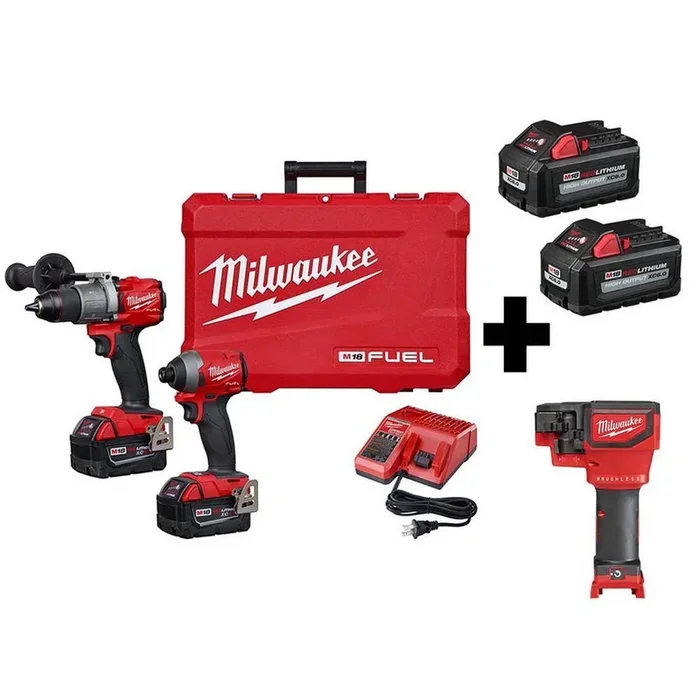 M18 FUEL 18-Volt Lithium-Ion Brushless Cordless Hammer Drill/Threaded Rod Cutter/ Impact Driver w/ 4-Batteries