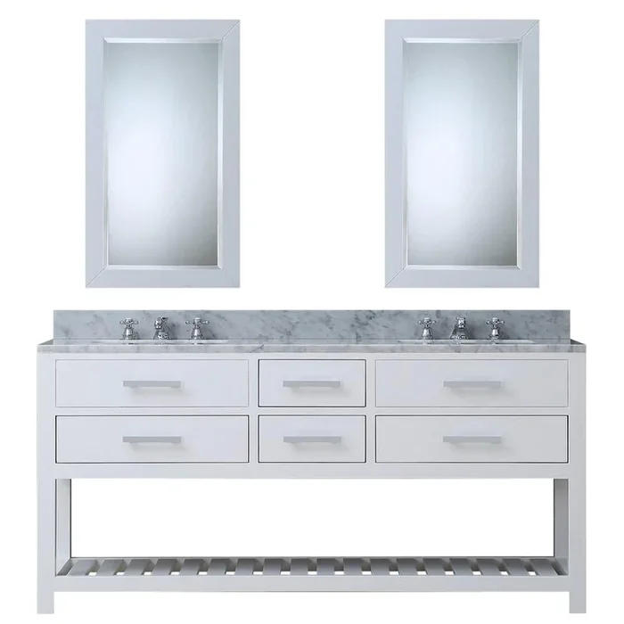 Madalyn 72″ Solid White Double Sink Vanity With 2 Framed Mirrors And Faucets