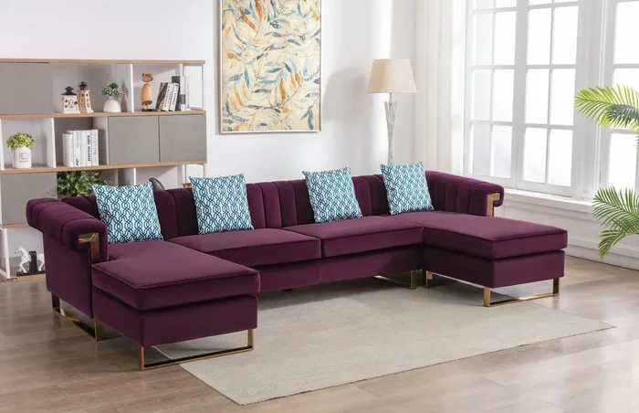 Maddie 128″ Purple Velvet 5 Seater Double Chaise Sectional Sofa Purple Velvet