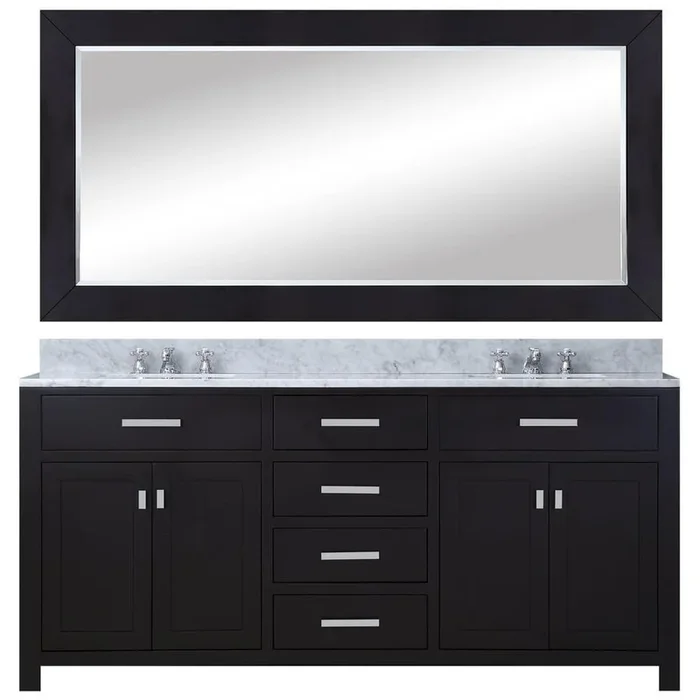 Madison 60″ Espresso Double Sink Bathroom Vanity With Framed Mirror And Faucet