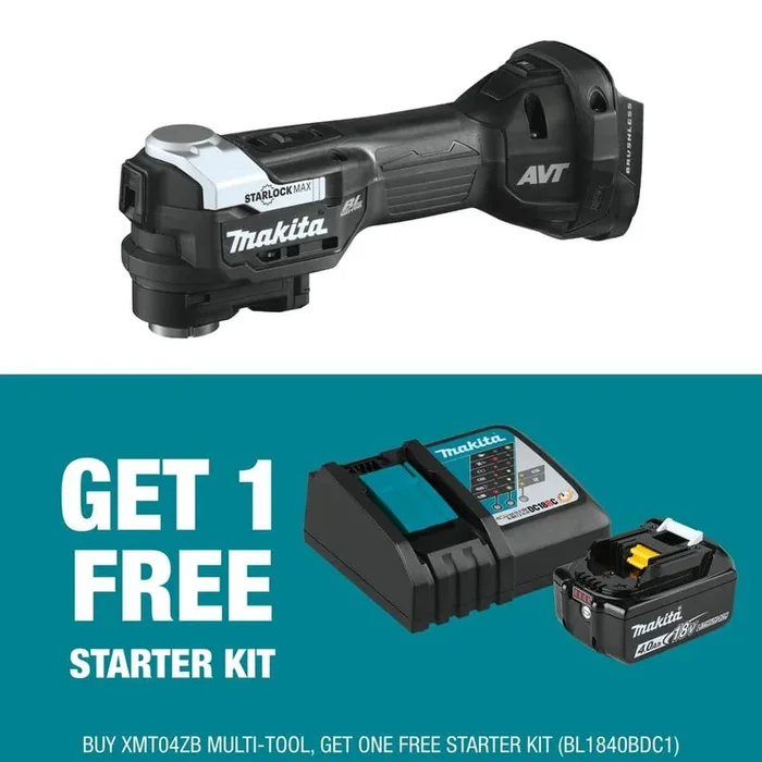 Makita 18V LXT Sub-Compact StarlockMax Oscillating Multi-Tool with bonus 18V 4.0Ah LXT Lithium-Ion Battery and Charger Pack