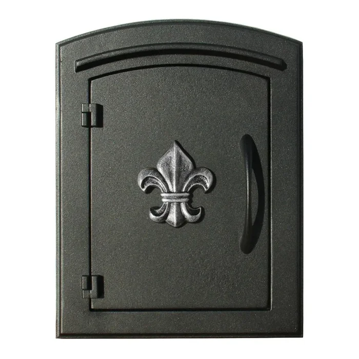 Manchester Black with Silver Antiqued Fleur De Lis Column Mount Locking Mailbox