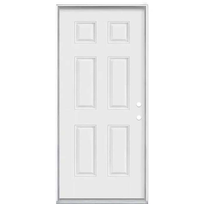 Masonite 36 in. x 80 in. 6-Panel Left Hand Inswing Primed White Smooth Fiberglass Prehung Front Exterior Door