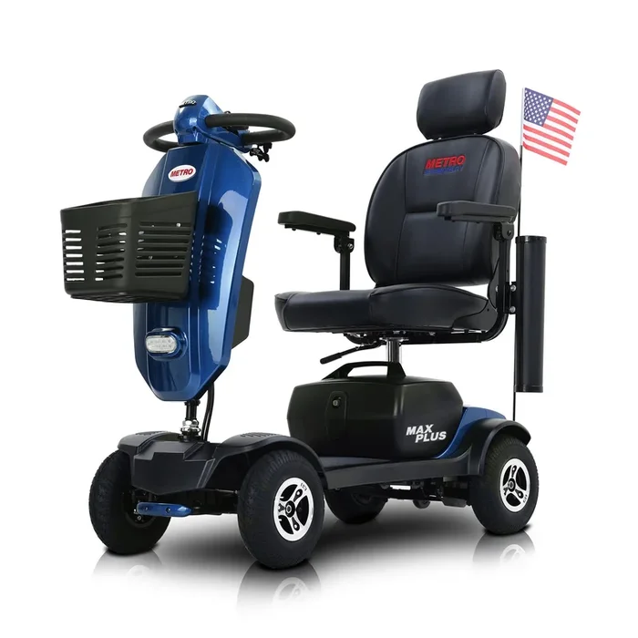 MAX PLUS BLUE 4 Wheels Outdoor Compact Mobility Scooter with 2pcsx20AH Lead acid Battery,Max Driving Range 16 Miles with Cup holders & USB charger port