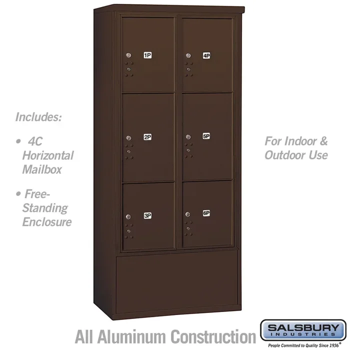 Maximum Height Free-Standing Parcel Locker with 6 Compartments in Bronze