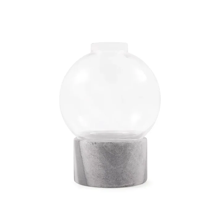 ***Medium Round Glass Dome Vase on Charcoal Marble Base 5.75″ x 5.75″ x 8.5″