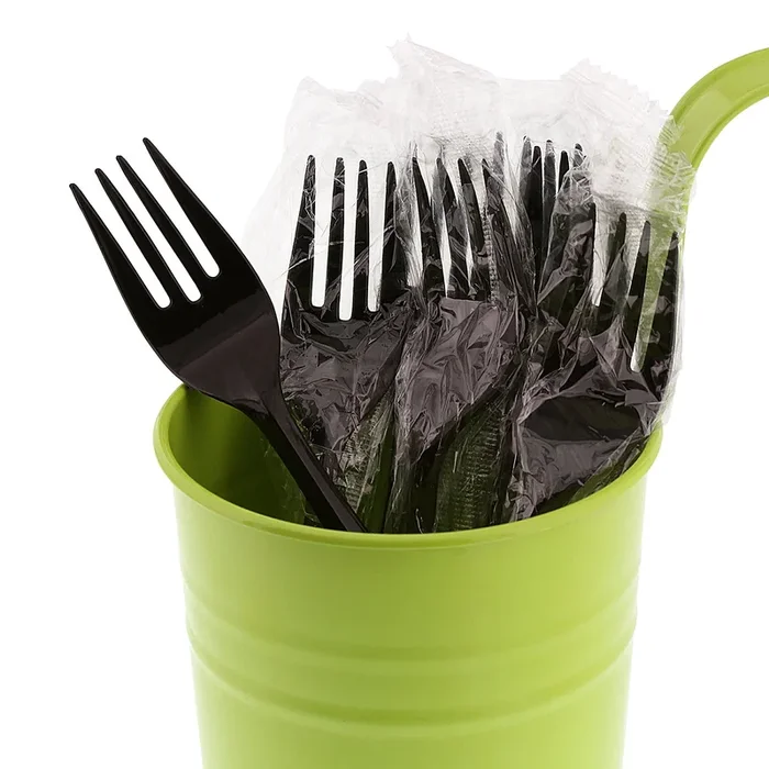 Medium Weight Black Polypropylene Individually Wrapped Forks, Case of 1,000