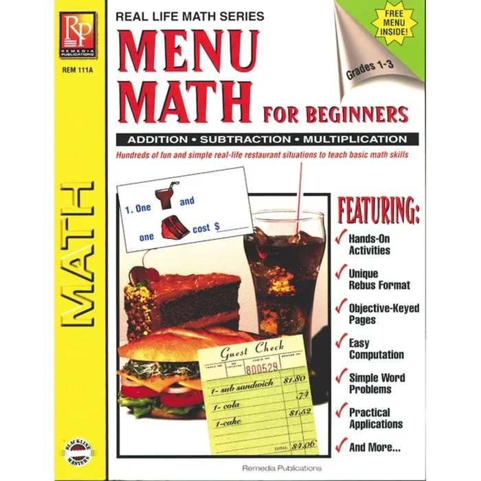 Menu Math For Beginners Book, Grades 1-3