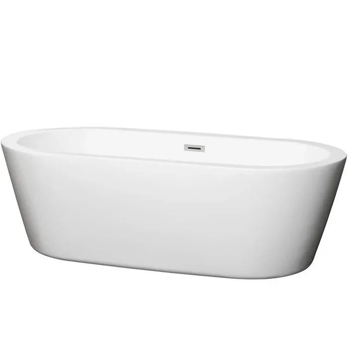 Mermaid 71 in. Acrylic Flatbottom Center Drain Soaking Tub in White