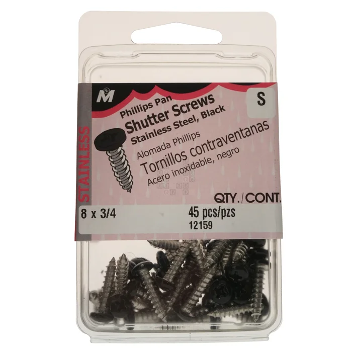 Midwest 12159 #8 x 3/4″ Stainless Steel Phillips Pan Head Shutter Screws, Black Head, 45-Pieces