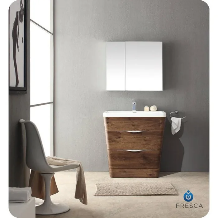 Milano 32″ Rosewood Modern Bathroom Vanity w/ Medicine Cabinet FREE FAUCET