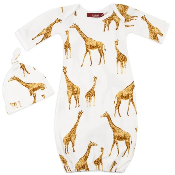 Milkbarn – Orange Giraffe Newborn Gown & Hat Set