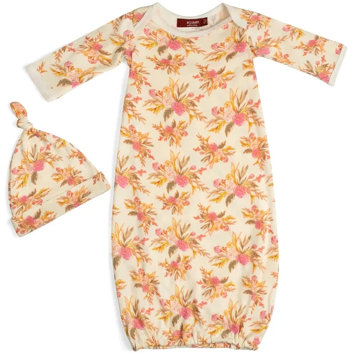Milkbarn Vintage Floral Newborn Gown & Hat Set