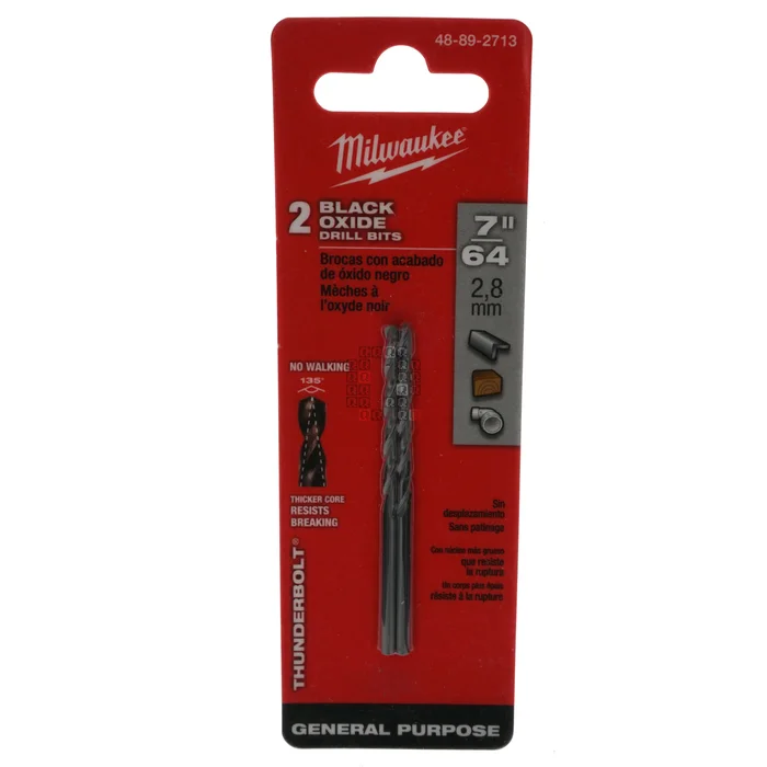 Milwaukee 48-89-2713 THUNDERBOLT Black Oxide Drill Bit, 7/64″, 135° Split Point, 2-Pack