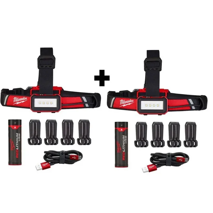 Milwaukee 600 Lumens LED REDLITHIUM USB Low-Profile Hard Hat Headlamp (2-Pack)