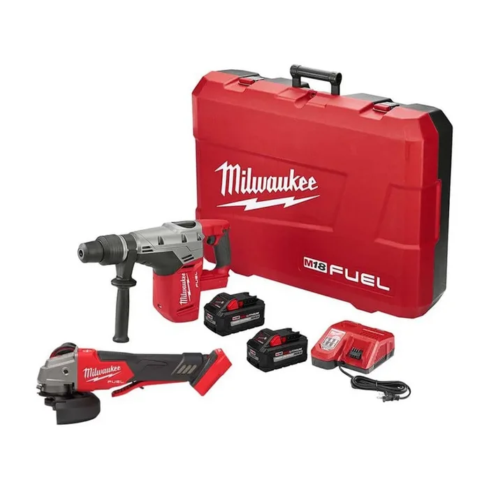 Milwaukee M18 FUEL 18V Lith-Ion Brushless Cordless 1-9/16 in. SDS-Max Rotary Hammer Kit w/Two 8.0Ah Batteries & M18 FUEL Grinder