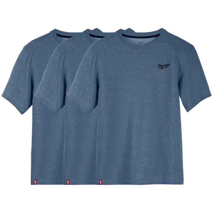 Milwaukee Men’s Large Blue Cotton/Polyester Short-Sleeve Hybrid Work T-Shirt (3-Pack)