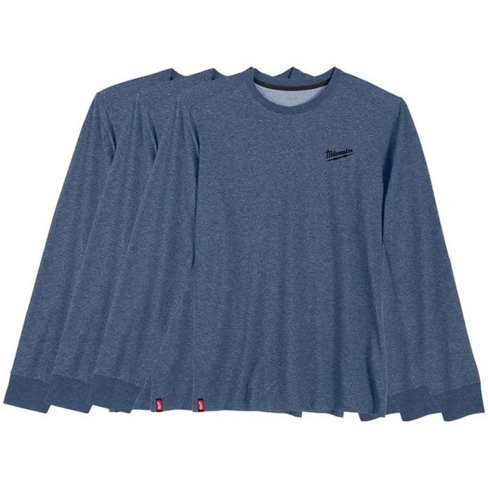 Milwaukee Men’s X-Large Blue Cotton/Polyester Long-Sleeve Hybrid Work T-Shirt (3-Pack)