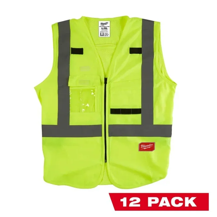 Milwaukee Small/Medium Yellow Class 2 High Visibility Safety Vest with 10 Pockets (12-Pack)