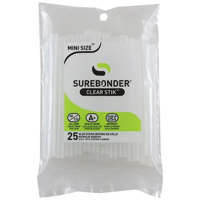 Mini Clear Hot Glue Stick 25 Pk Size 4 Dual Temp Surebonder