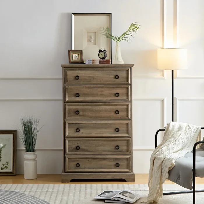 Modern 6 Drawer Dresser, Dressers for Bedroom, Tall Chest of Drawers Closet Organizers & Storage Clothes – Easy Pull Handle, Textured Borders Living Room, Hallway,L 29.53″xW15.75″xH48.03″
