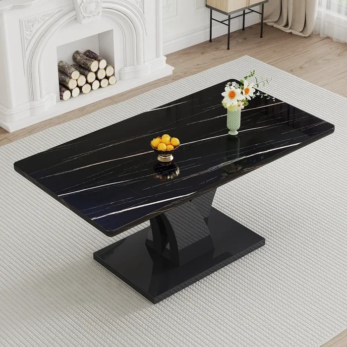 Modern dining table, black desktop and black MDF leg dining table are the perfect choice for dinner, conference, home and office decoration F-790