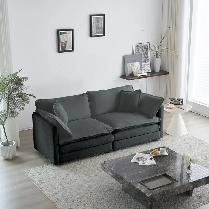 Modern Fabric Loveseat Sofa Couch For Living Room, Upholstered Large Size Deep Seat 2 Seat Sofa With 4 Pillows ,Gray Chenille Gray Chenille 2 Seat
