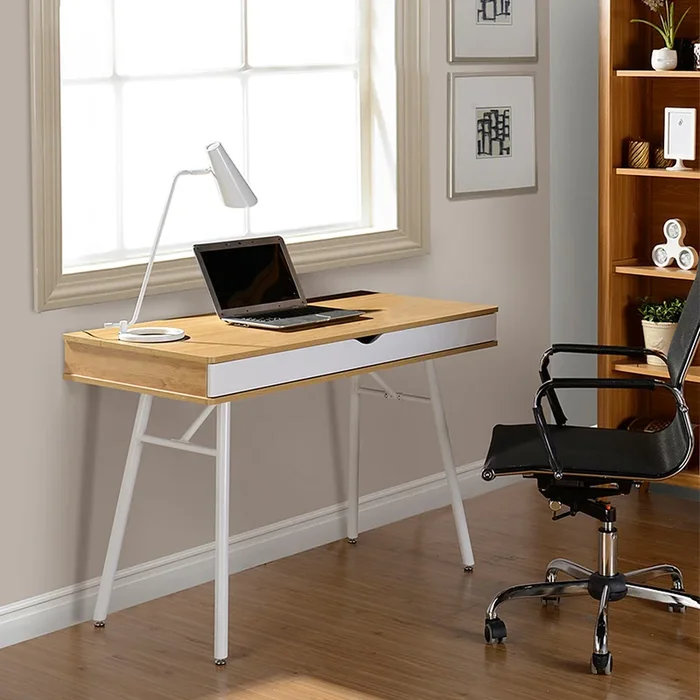 Modern Multi Storage Computer Desk with Storage, Pine