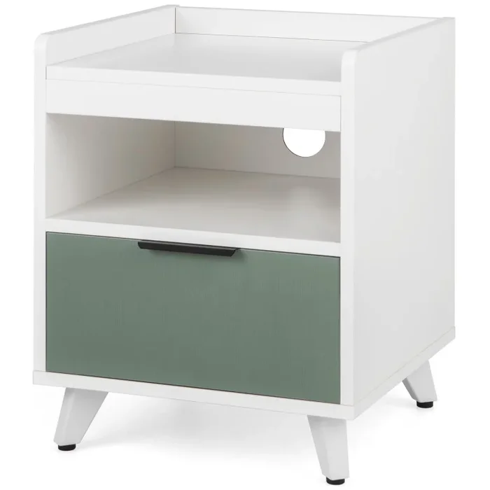 Modern Nightstand with LED Lights Sliding Drawer and Open Compartment