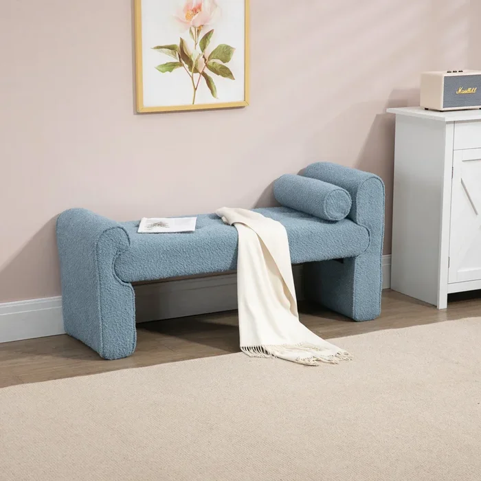 Modern Ottoman Bench, Bed stool made of loop gauze, End Bed Bench, Footrest for Bedroom, Living Room, End of Bed, Hallway