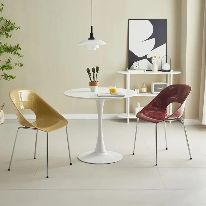 Modern Round Dining Table, 31.5” Kitchen Dining Room Furniture, Coffee Table, Leisure Table, Living Room Table, White White Mdf Metal