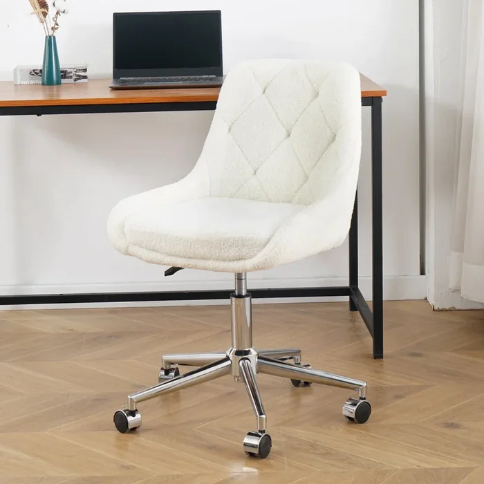 Modern teddy fleece fabric with chrome legs living room furniture dining chair, soft and comfortable, lift adjustment, free movement convenient, space saving. (set of 1)