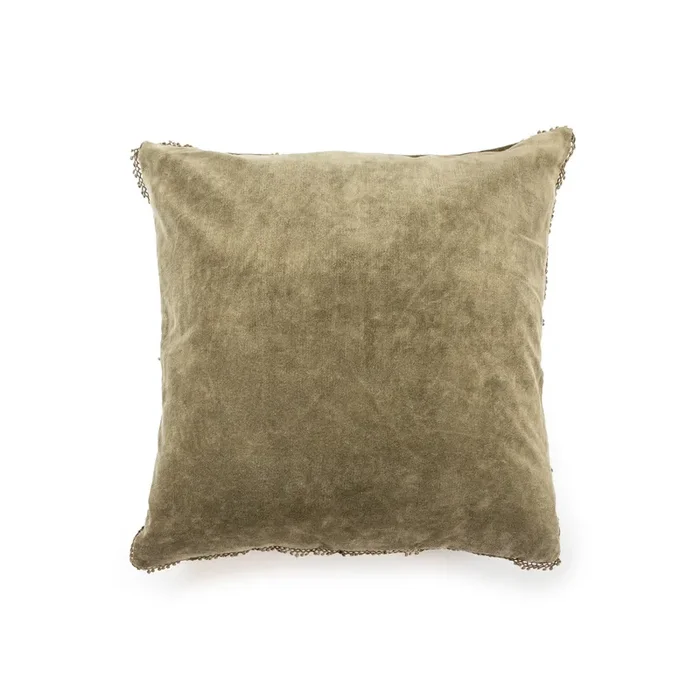 Moss Velvet Pillow With Poms – 22″x22