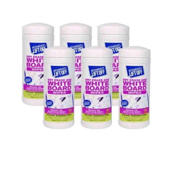Motsenbocker’s Lift-Off Dry Erase Cleaner Wipes, Cloth, 7 X 12, 40/Canister, 6 Canisters/Carton
