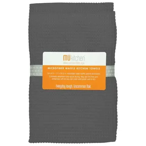 Mu Kitchen Cadet Gray Microfiber Waffle Weave Dish Towel 2 pk