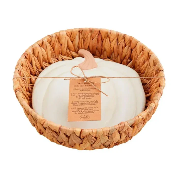 Mud Pie – Bread Warming Basket Set – Pumpkin